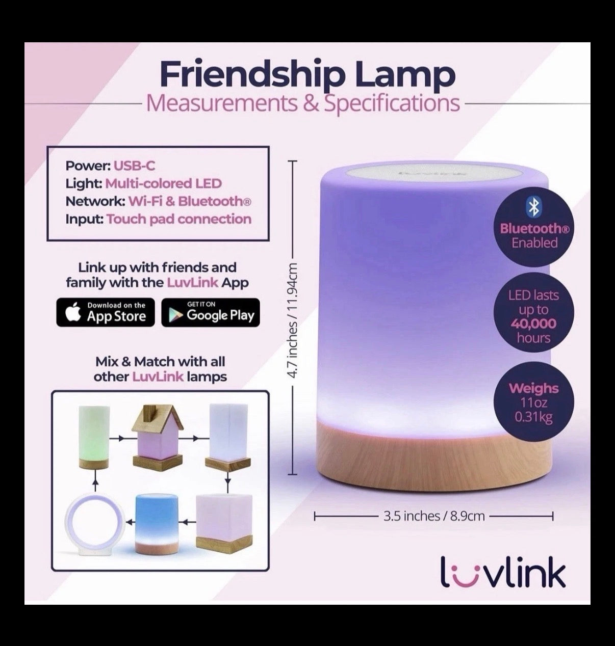Luv Link Friendship Lamps v2.0 ONE WiFi Touch Lamps Long Distance NEW
