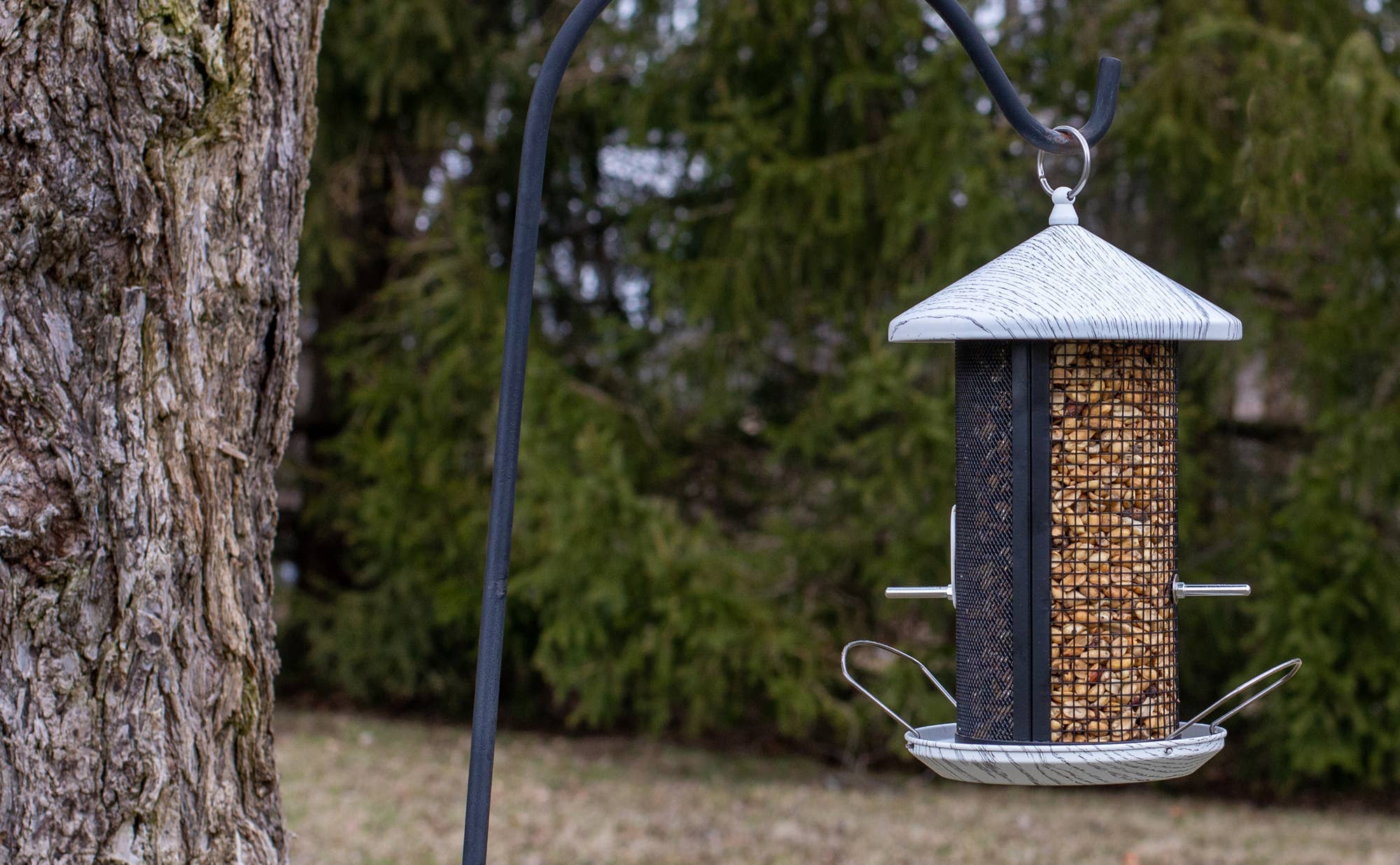 Birdfeeder 12 Inch Whitewashed Woodgrain Metal