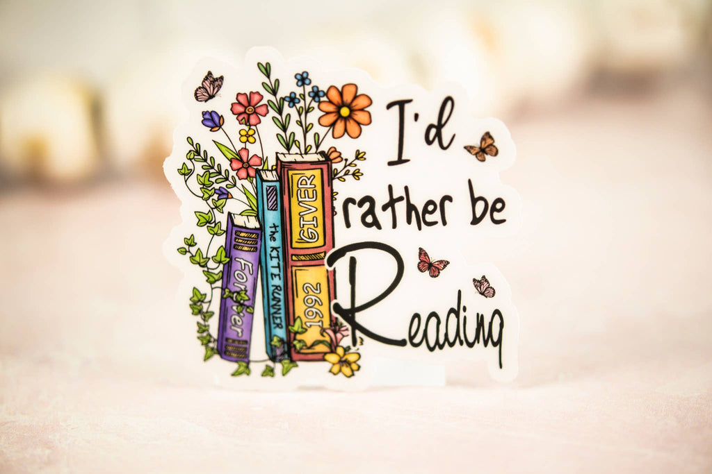 I'd Rather Be Reading, Floral Books, Vinyl Sticker, 3x3 in.