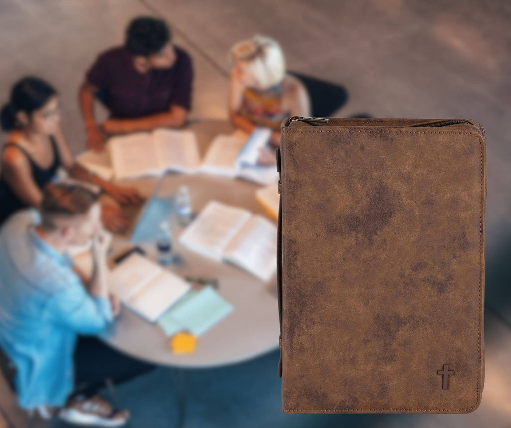 Bible Case Cross Suede-Look MARBLE Brown XLarge