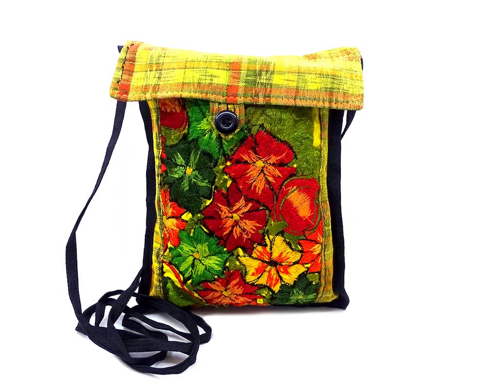 Small Embroidered Floral Plaid "Paulina" Purse Crossbody Bag ONE