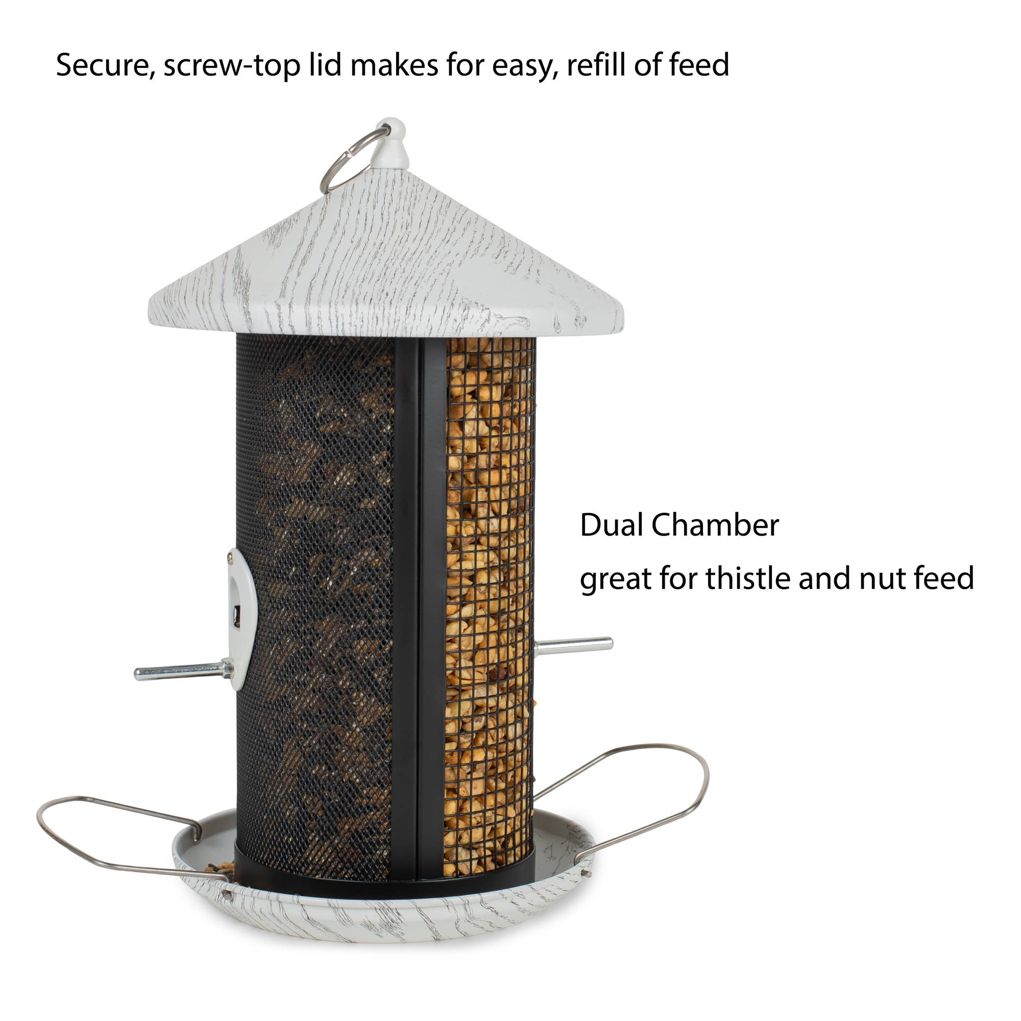 Birdfeeder 12 Inch Whitewashed Woodgrain Metal