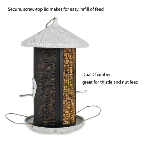 Birdfeeder 12 Inch Whitewashed Woodgrain Metal