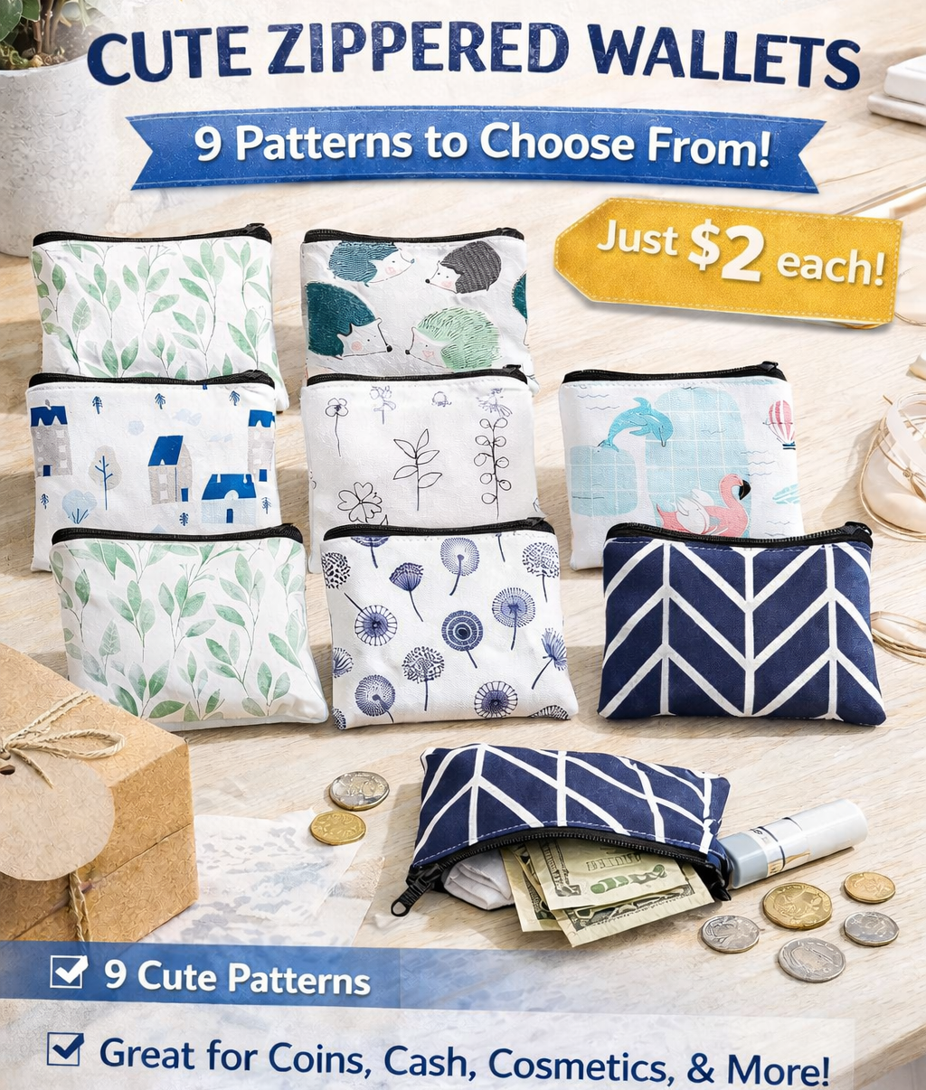 Mini Zipper Coin Wallet – Cute Canvas Pouch CHOOSE ONE