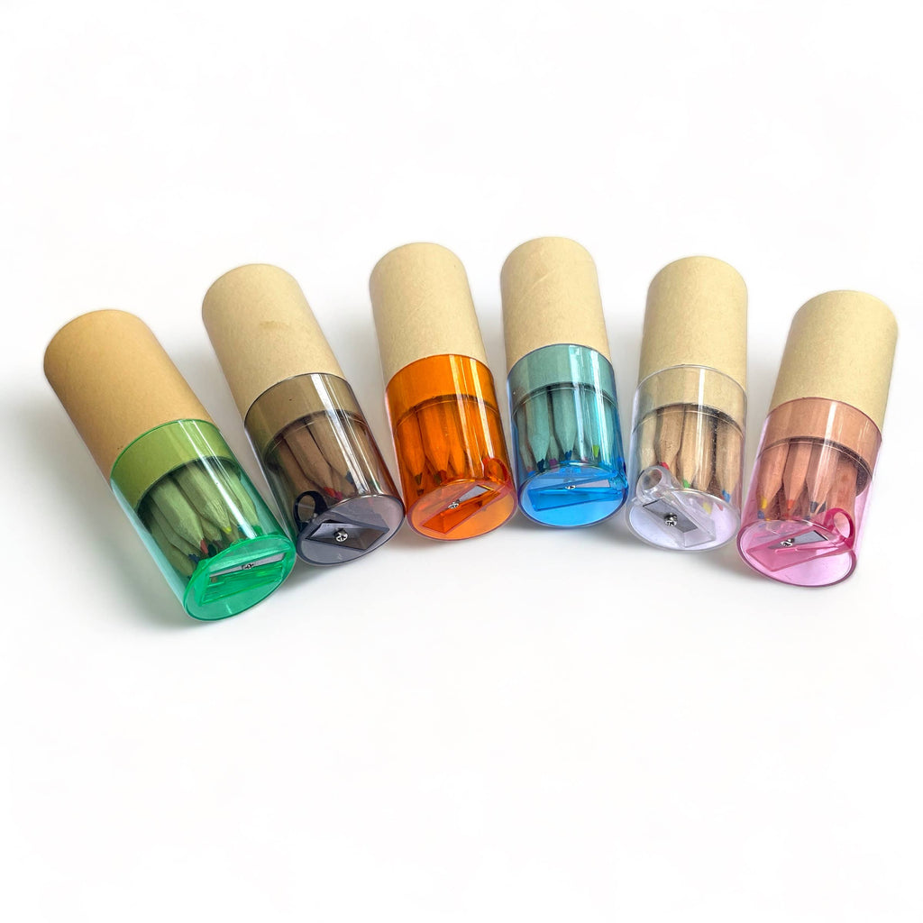 Mini Travel Compact Colored Pencils with Built In Sharpener - One Set
