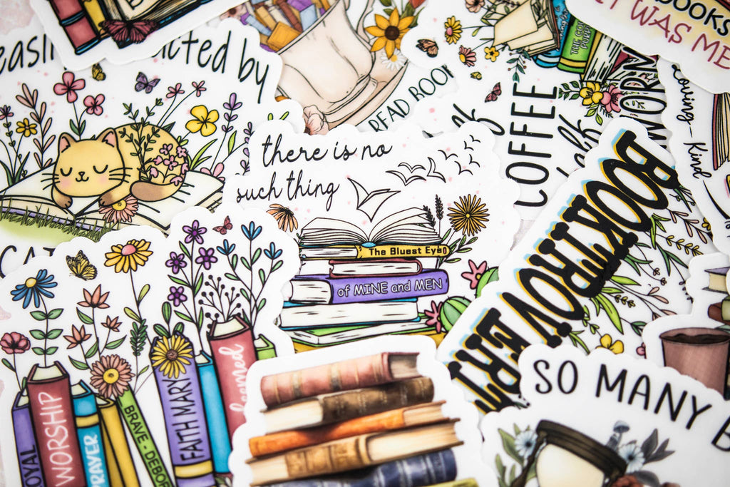 I'd Rather Be Reading, Floral Books, Vinyl Sticker, 3x3 in.