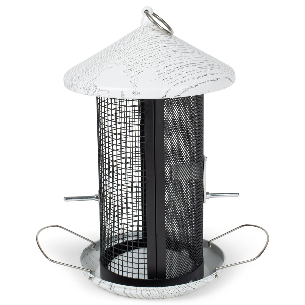 Birdfeeder 12 Inch Whitewashed Woodgrain Metal