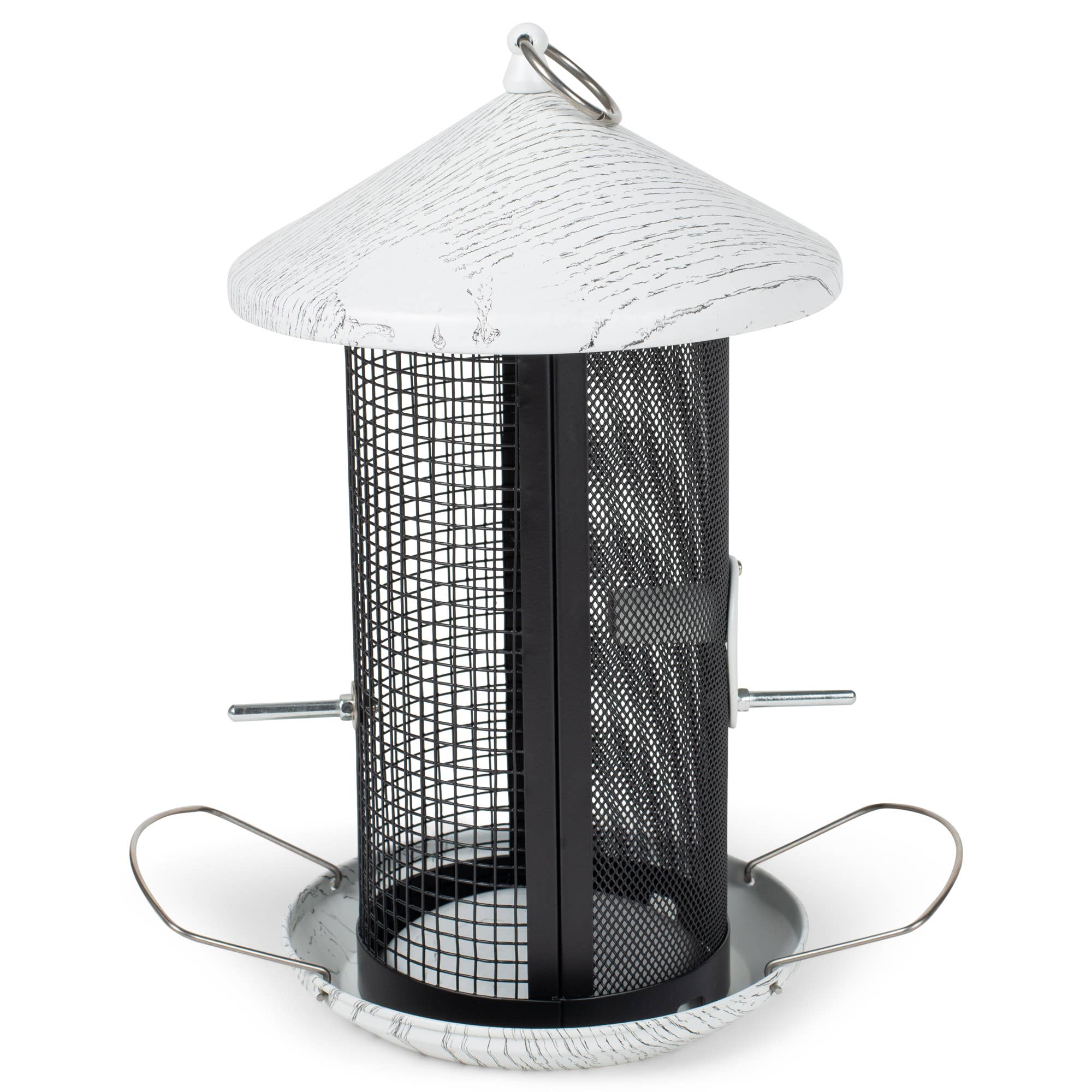 Birdfeeder 12 Inch Whitewashed Woodgrain Metal