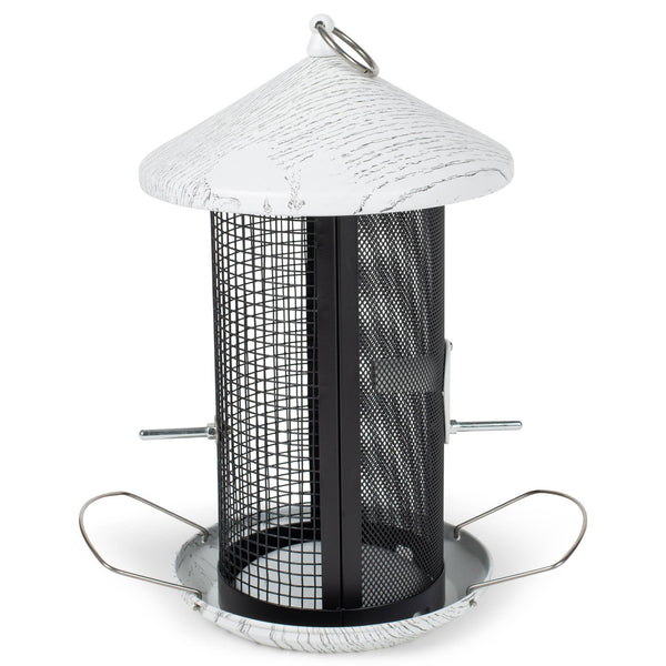 Birdfeeder 12 Inch Whitewashed Woodgrain Metal
