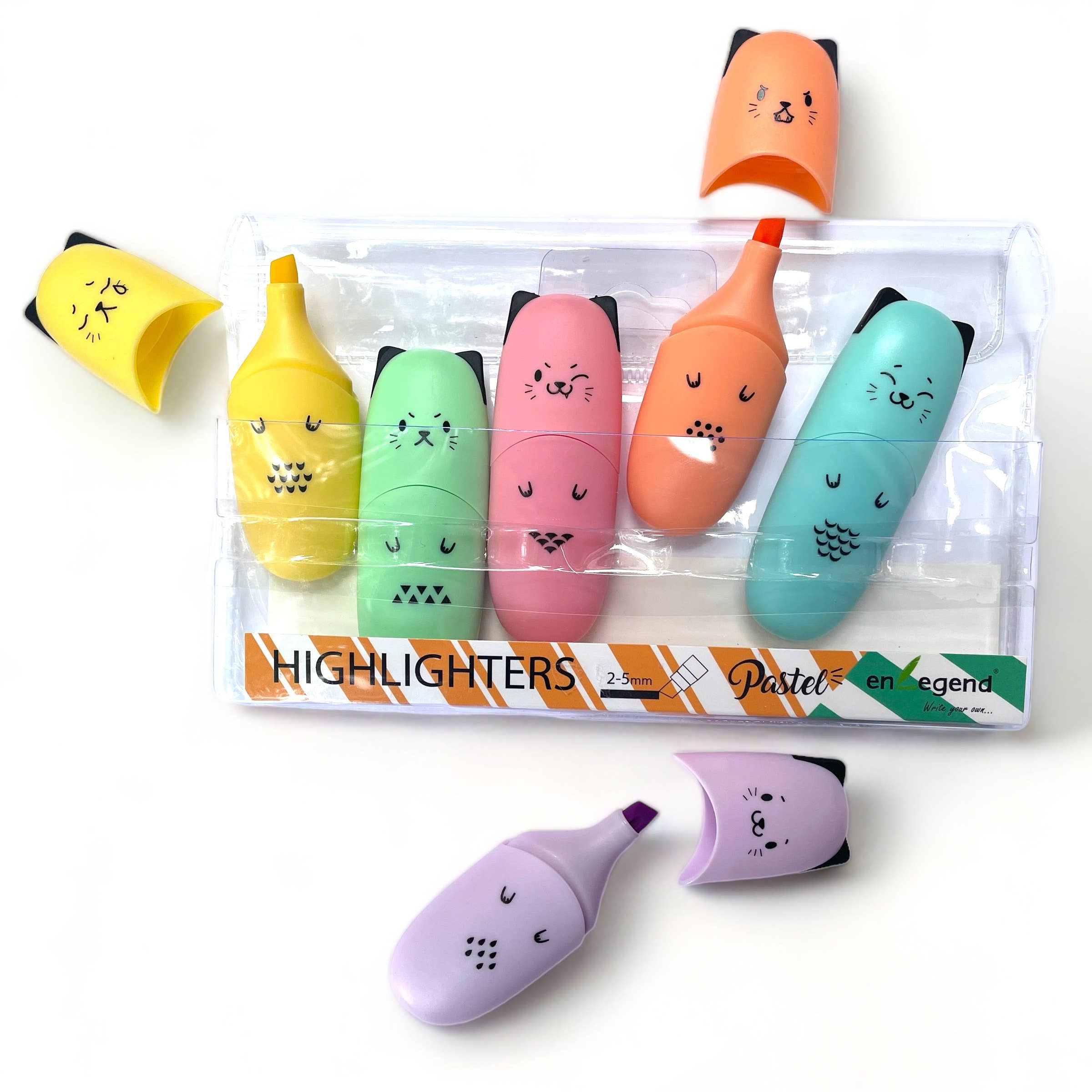 Markers Chisel Tip Fine/Broad Coloring Mini Highlighter Animal Faces