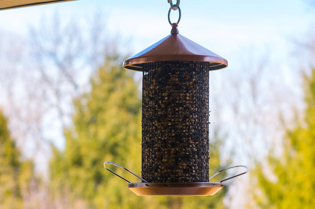 12-in Copper Finish Mesh Metal Secure Cap Cover Bird Feeder