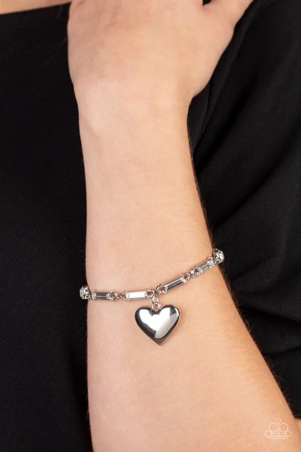 Sweetheart Secrets - White Silver Heart bracelet