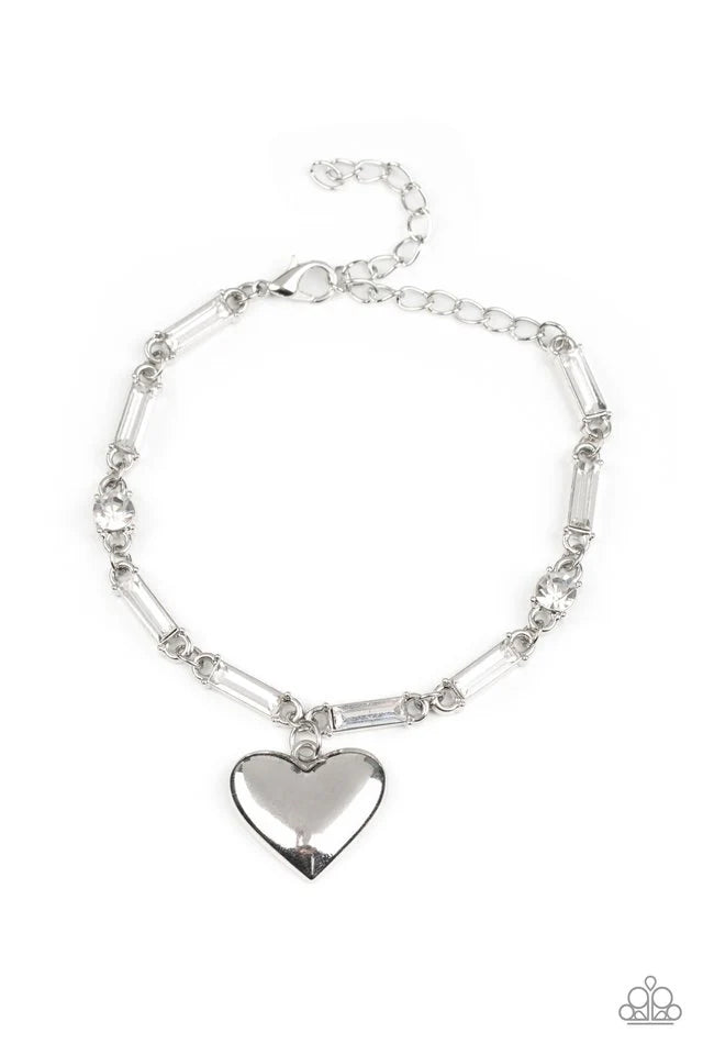 Sweetheart Secrets - White Silver Heart bracelet