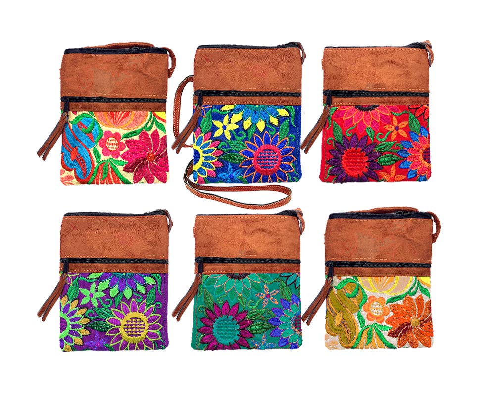 Small Embroidered Floral Leather Purse Passport Bag ONE