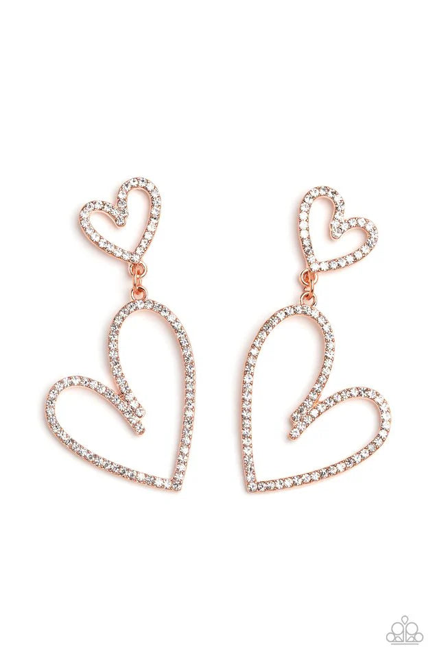 Doting Duo - Copper Hearts with white crystals