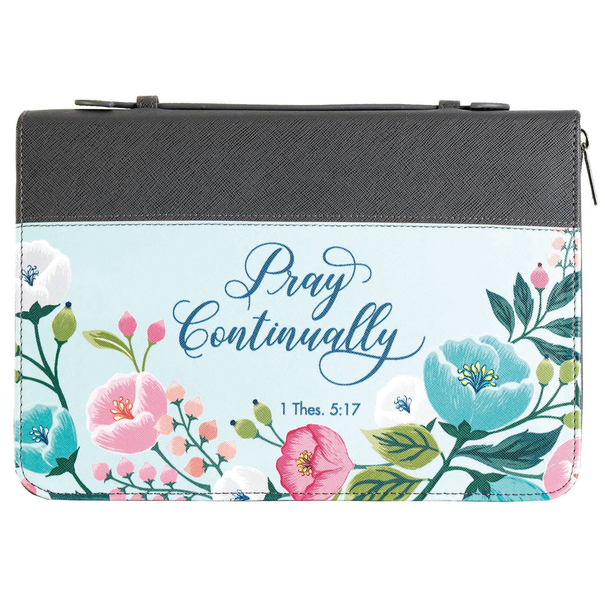 Bible Cover Pray Continually Grey Large