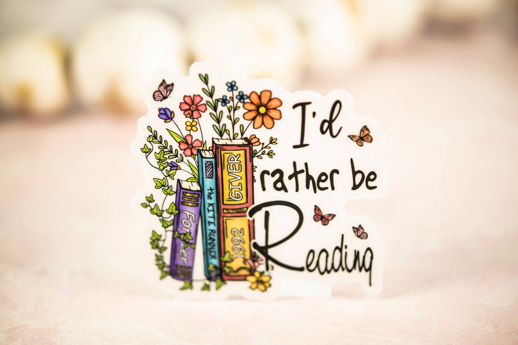 I'd Rather Be Reading, Floral Books, Vinyl Sticker, 3x3 in.