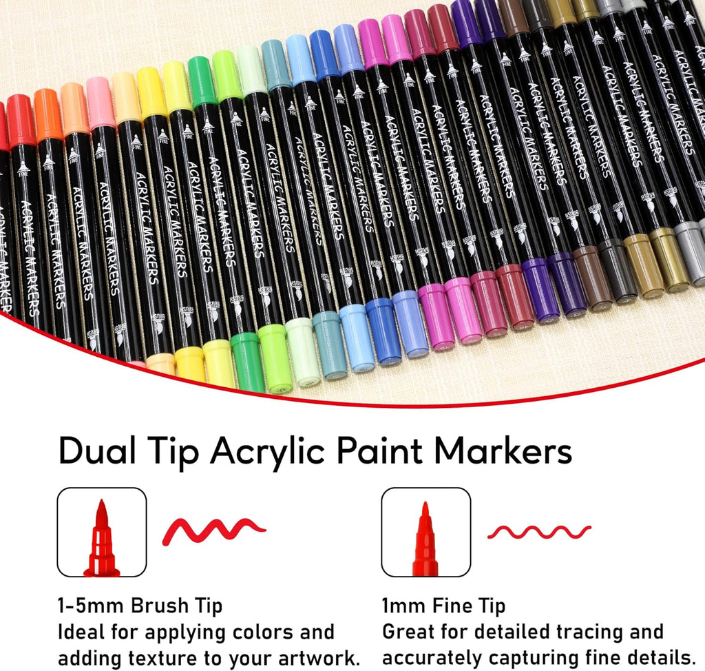 Set of 30 Acrylic Paint Markers Dual Tip