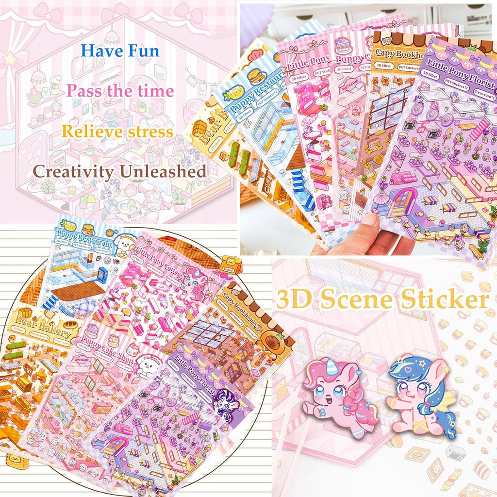 6 Sets of Make Your Own Mini Room Scene Stickers for Kids