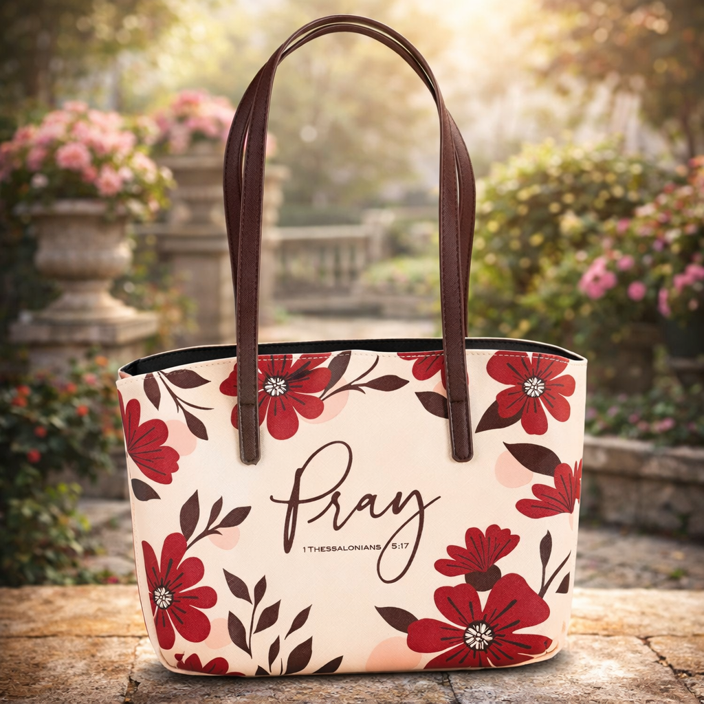 Bible Case Handled PRAY Red Flowers