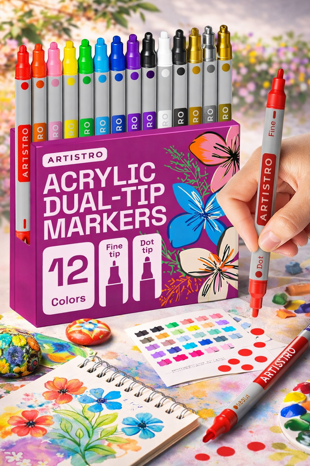 Set of 12 Acrylic Paint Markers Dual Tip