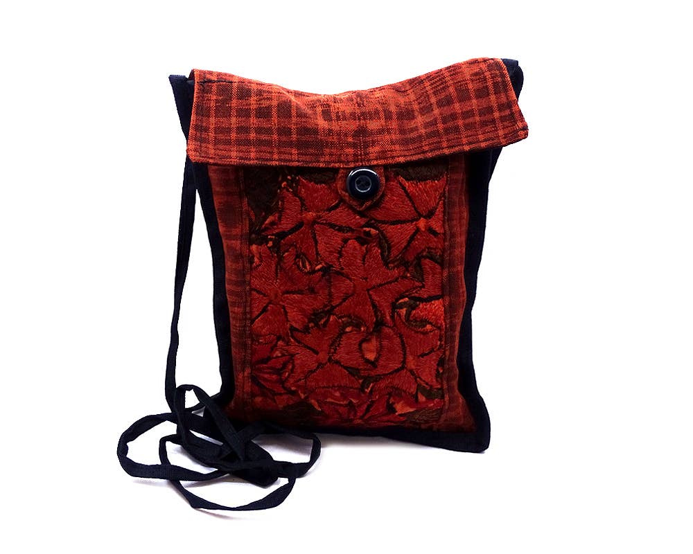 Small Embroidered Floral Plaid "Paulina" Purse Crossbody Bag ONE
