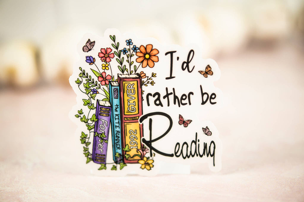 I'd Rather Be Reading, Floral Books, Vinyl Sticker, 3x3 in.