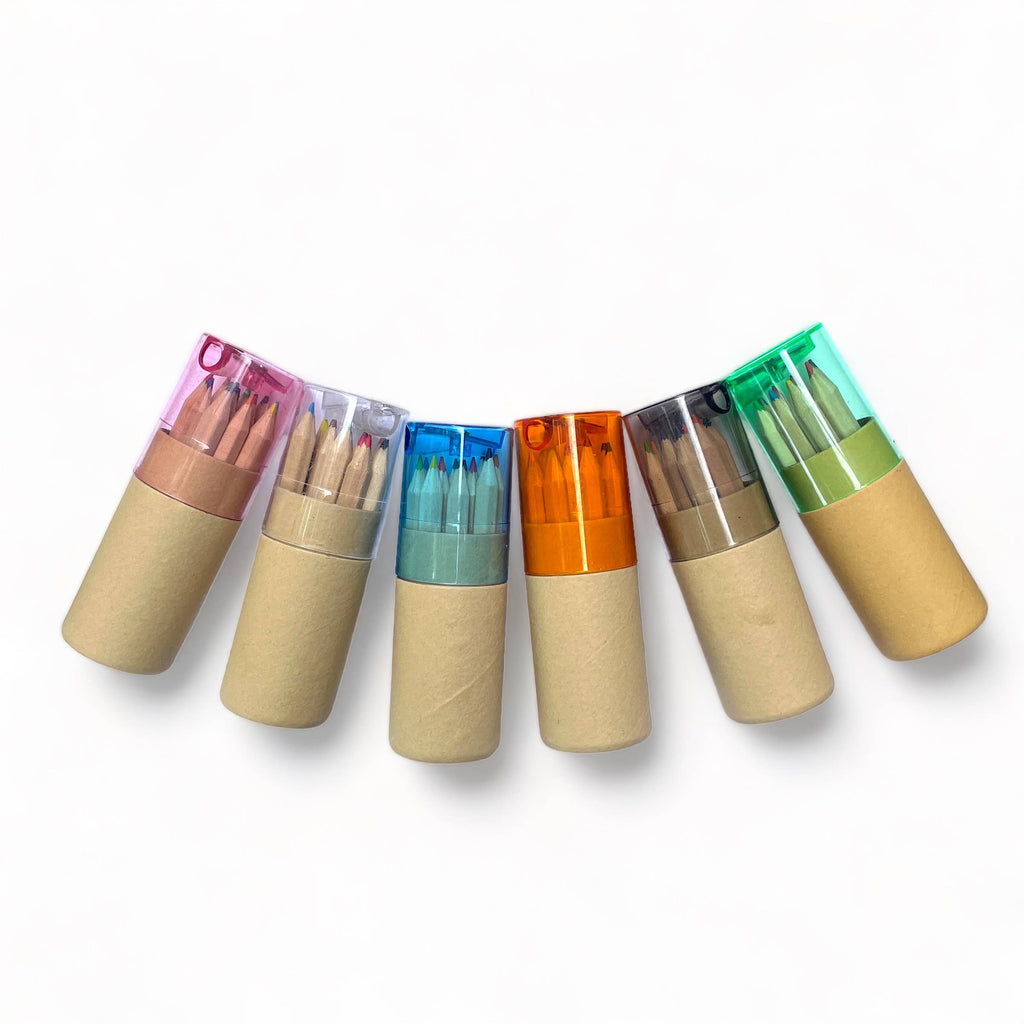 Mini Travel Compact Colored Pencils with Built In Sharpener - One Set