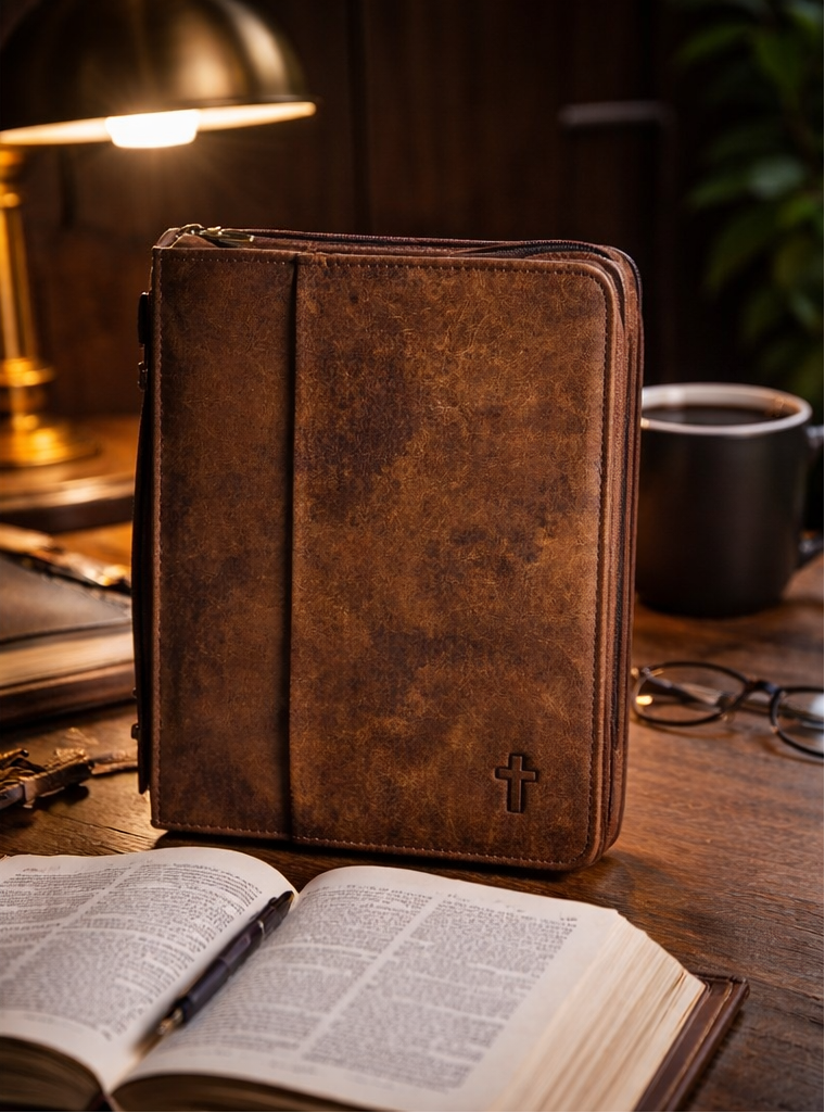 Bible Case Cross Suede-Look MARBLE Brown XLarge