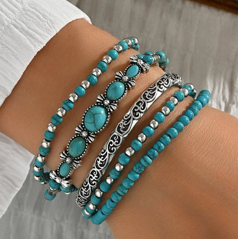 Western Turquoise Beading 5pcs Layered Bracelet