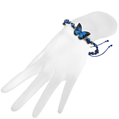 Acrylic Butterfly Crystal Beaded String Pull Tie Bracelet ONE