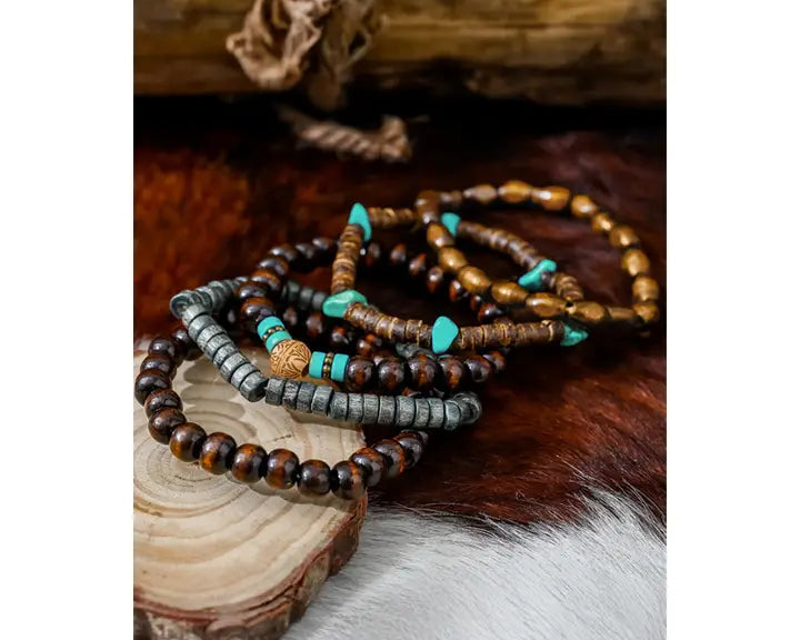 Boho Turquoise Wooden Beaded Multi Layer Bracelet